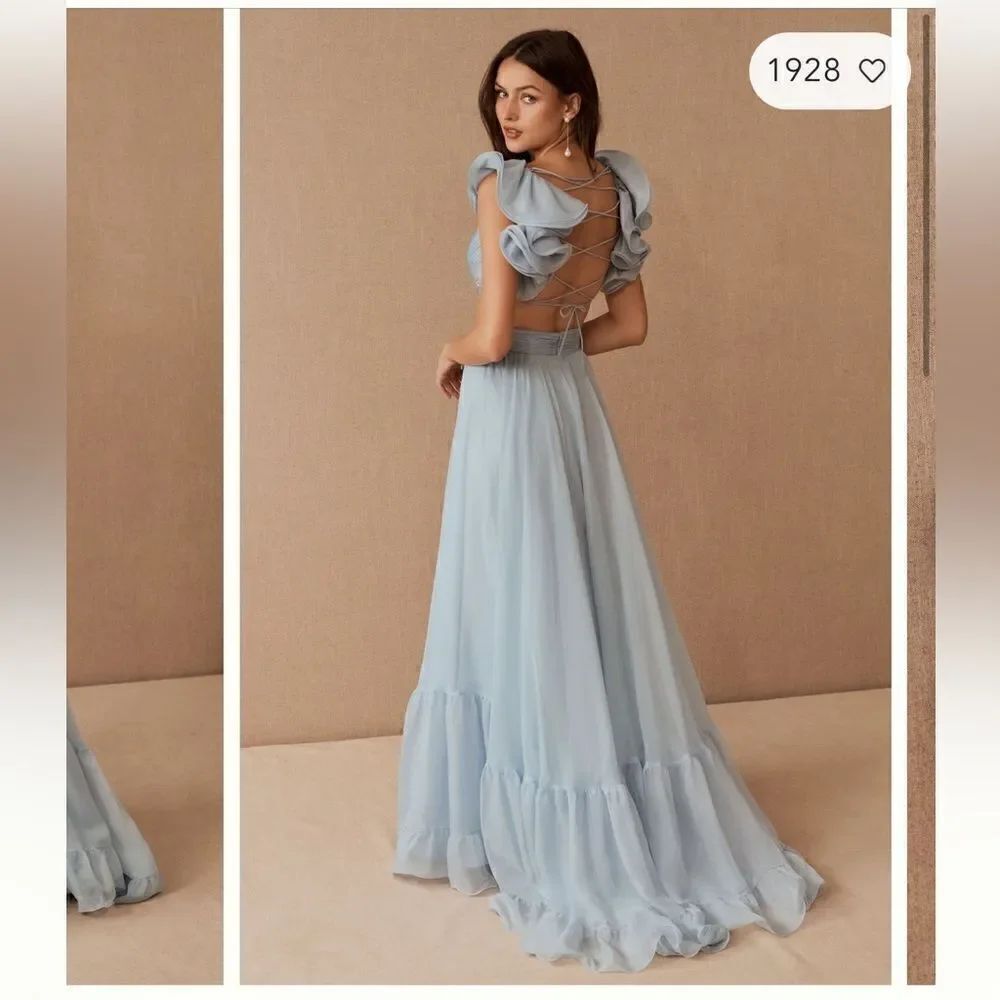 Mac Duggal Indy A-Line Ruffled Back-Lace Chiffon Gown/ size 2